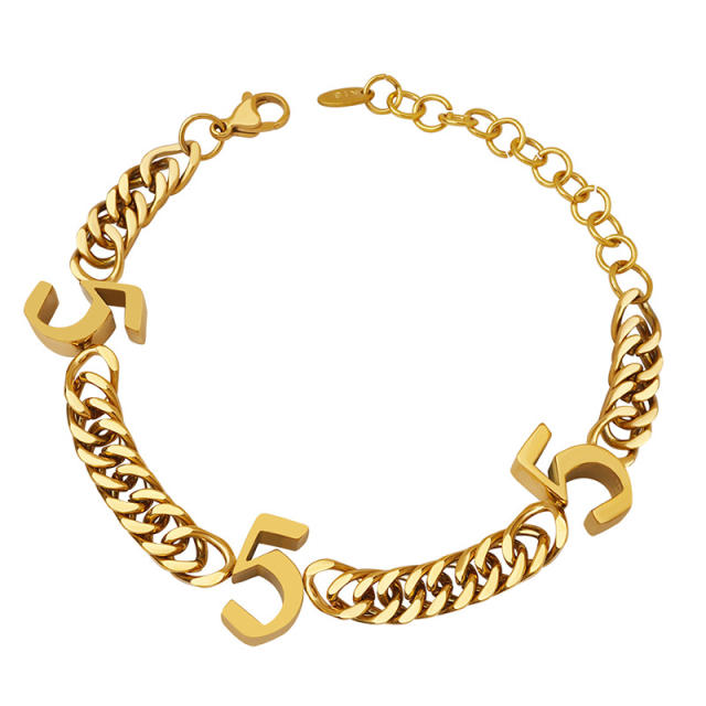 Hiphop number chunky stainless steel bracelet