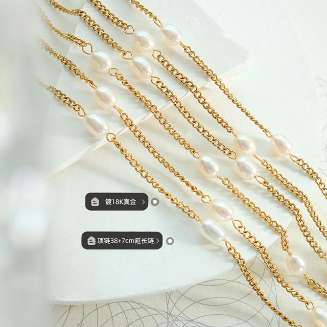 Water pearl stainless steel necklace choker