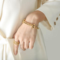 Hiphop number chunky stainless steel bracelet