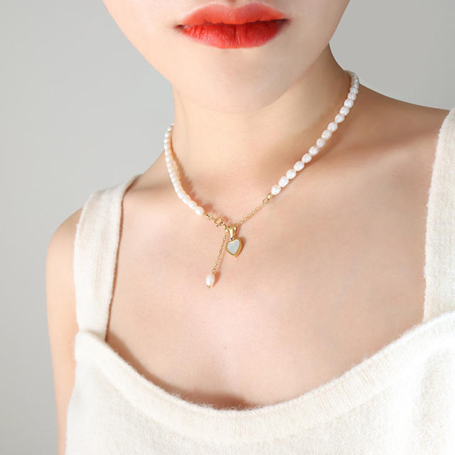 Elegant french shell heart water pearl necklace