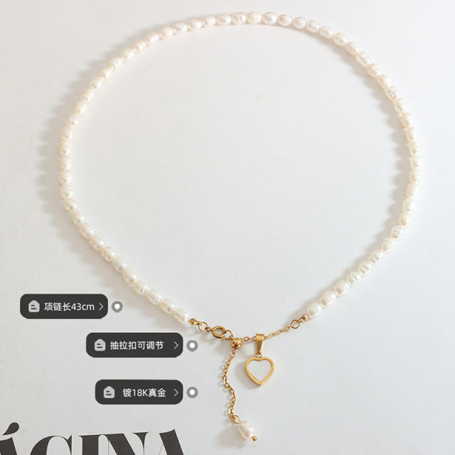 Elegant french shell heart water pearl necklace