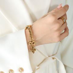 Hiphop number chunky stainless steel bracelet