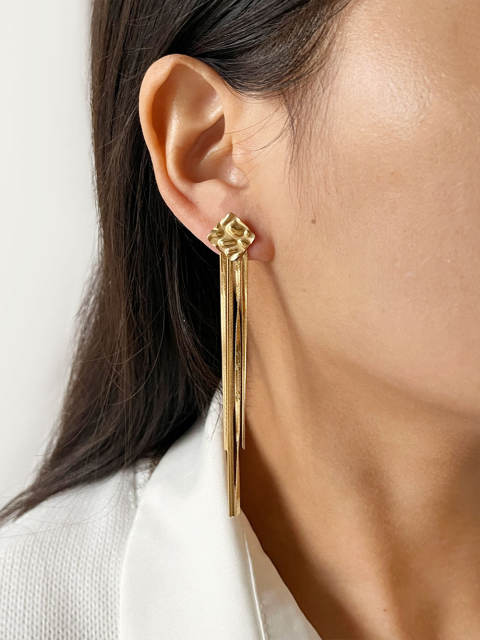 Luxury easy match stainless steel chain tassel earrings