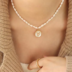 Water pearl beads zodiac pendant necklace