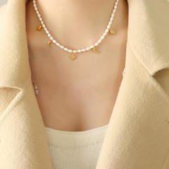 French elegant stainless steel moon star water pearl choker necklace