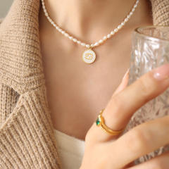 Water pearl beads zodiac pendant necklace