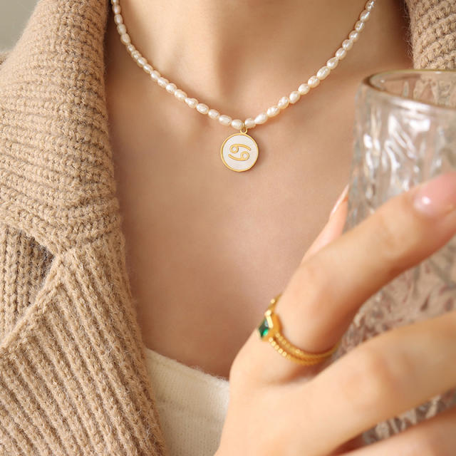 Water pearl beads zodiac pendant necklace