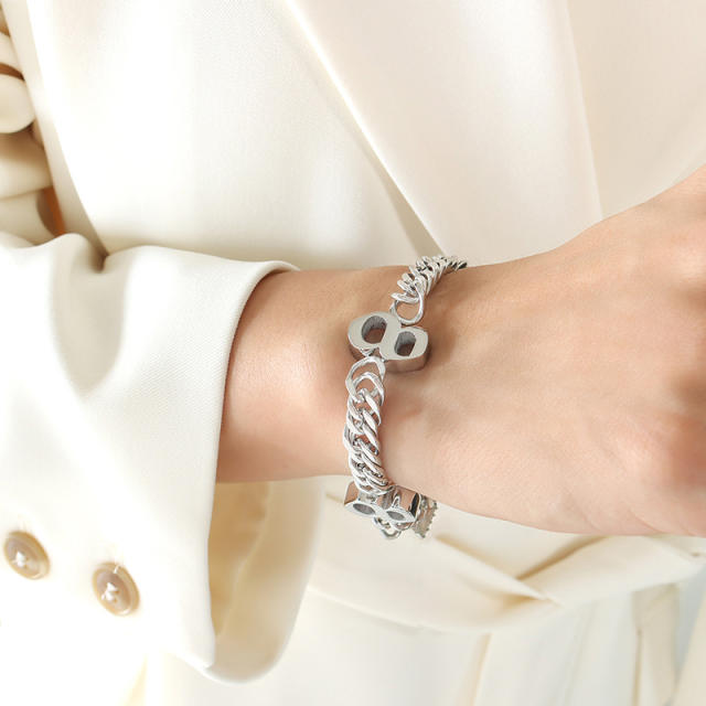 Hiphop number chunky stainless steel bracelet