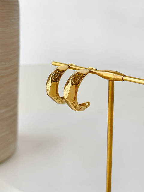 18K unique open hoop stainless steel earrings
