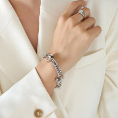 Hiphop number chunky stainless steel bracelet