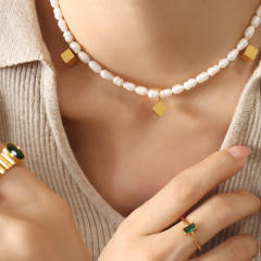 Popular stainless steel cube water pearl choker necklace