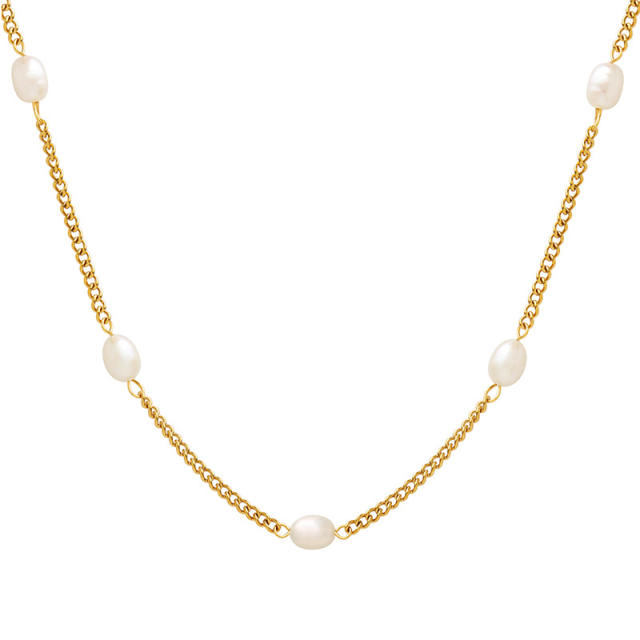 Water pearl stainless steel necklace choker