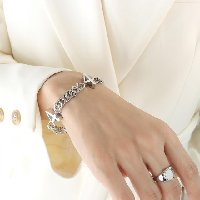 Hiphop number chunky stainless steel bracelet
