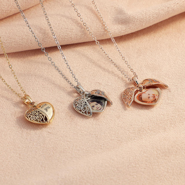 DIY hollow out heart engrave letter locket necklace