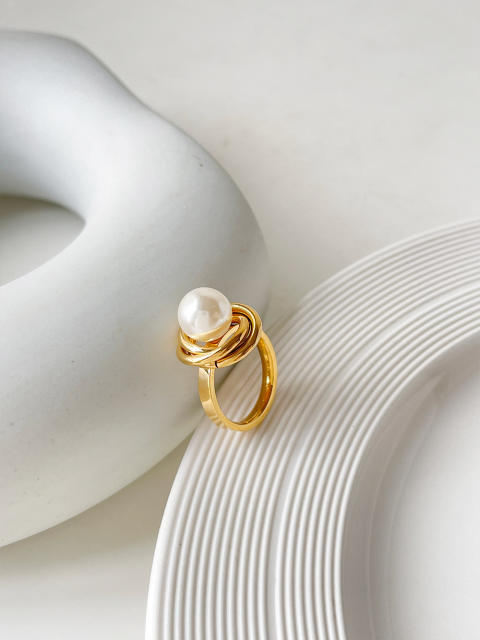 Korean fashion pearl stainless steel rings