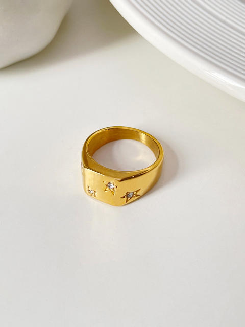 INS diamond star stainless steel chunky rings