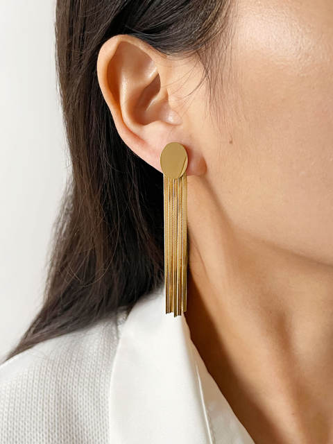 Luxury easy match stainless steel chain tassel earrings