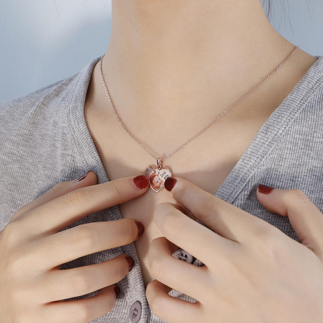 DIY hollow out heart engrave letter locket necklace