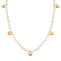 Stainless steel tiny heart water pearl choker necklace