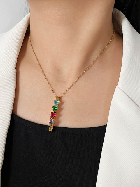 New design rainbow cubic zircon bar necklace