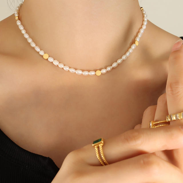 Water pearl beads stainless steel beads mix choker necklace