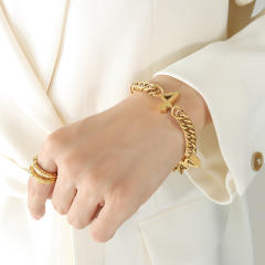 Hiphop number chunky stainless steel bracelet