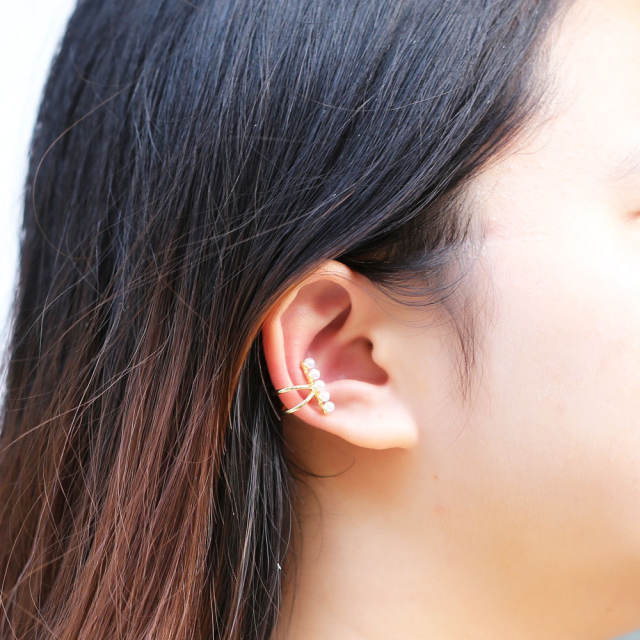 Luxury pearl beads real gold palted ear cuff