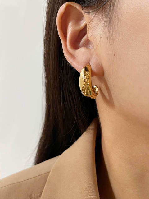 18K unique open hoop stainless steel earrings