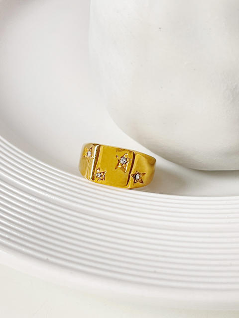 INS diamond star stainless steel chunky rings