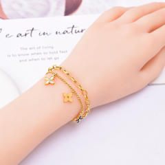 Occident fashion two layer chain clover charm stainless steel bracelet