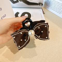 Elegant pearl beads setting bow hair claw clips