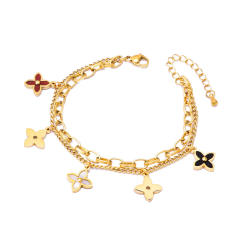 Occident fashion two layer chain clover charm stainless steel bracelet