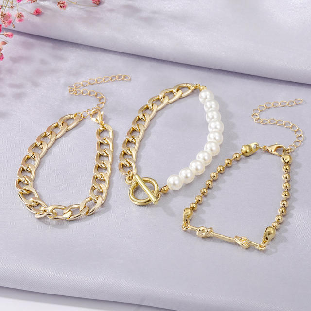 Creative heart pearl chain bracelet set