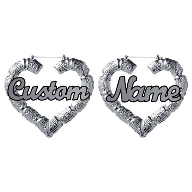 Personality heart shape custom name bamboo earrings