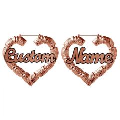 Personality heart shape custom name bamboo earrings