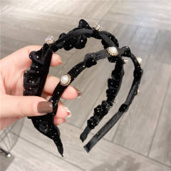 Korean fashion winter design black velvet scrunchies headband