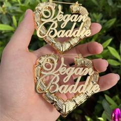 Personality heart shape custom name bamboo earrings