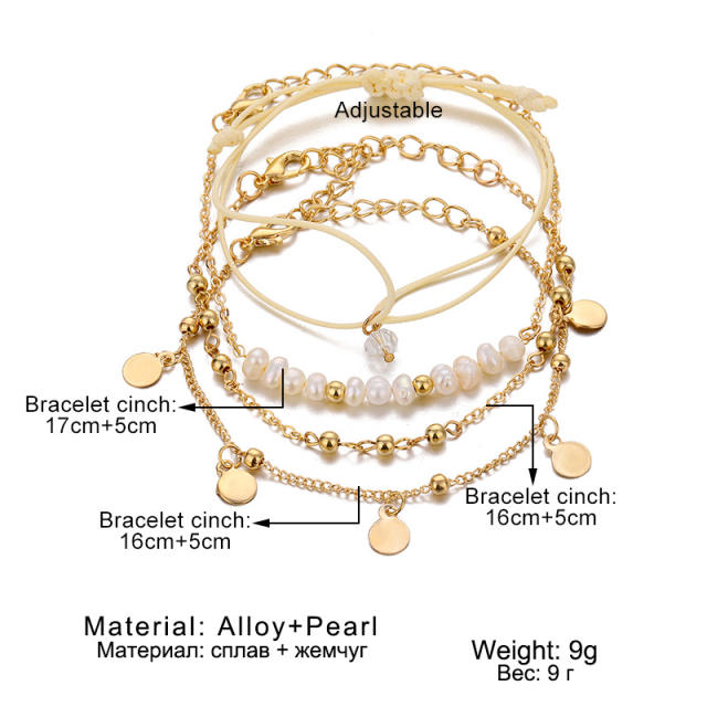 Korean fashion faux pearl beads 4pcs bracelet set