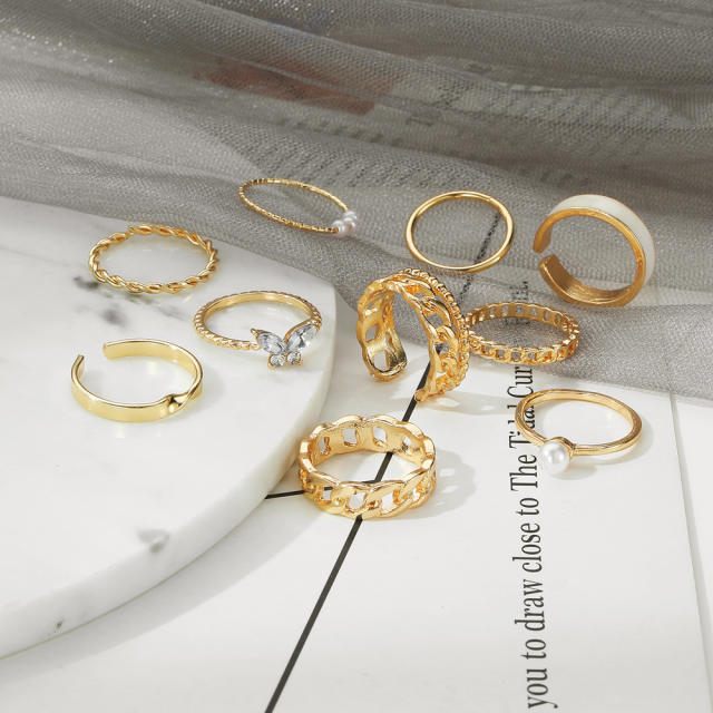 10pcs vintage gold color stackable rings