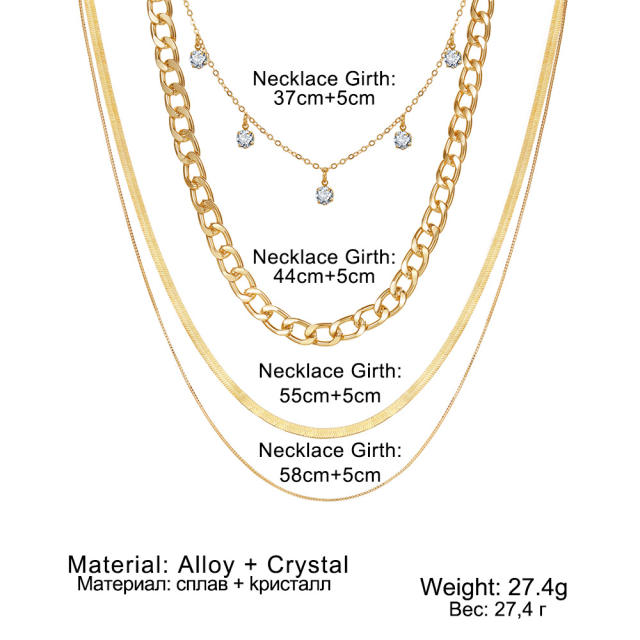 Creative gold color chain layer necklace