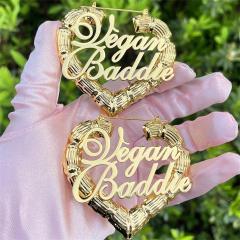 Personality heart shape custom name bamboo earrings