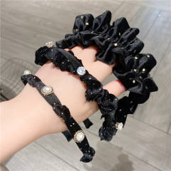 Korean fashion winter design black velvet scrunchies headband