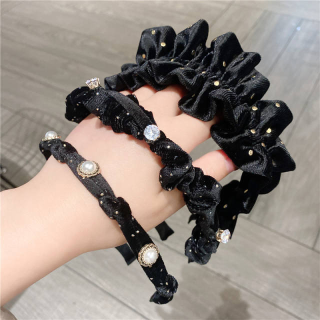 Korean fashion winter design black velvet scrunchies headband