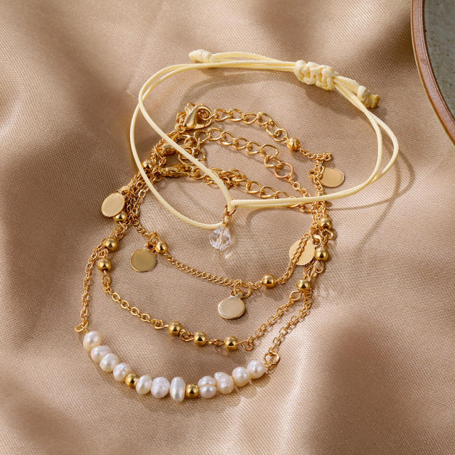 Korean fashion faux pearl beads 4pcs bracelet set
