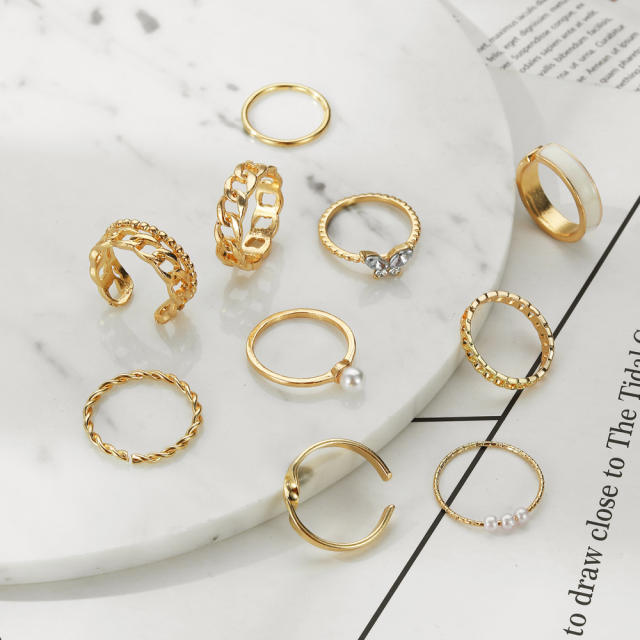 10pcs vintage gold color stackable rings