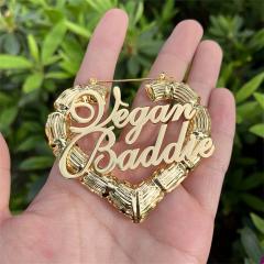 Personality heart shape custom name bamboo earrings