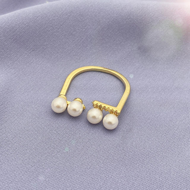 Elegant faux pearl beads unique stackable rings