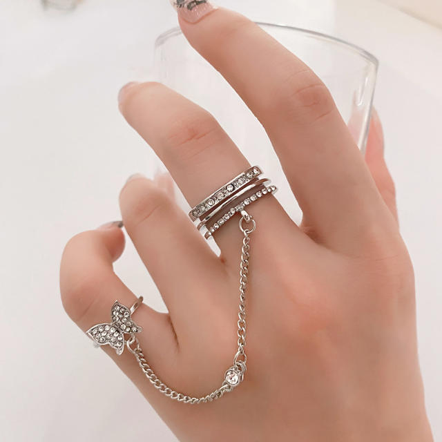 Personality punk trend butterfly chain rings