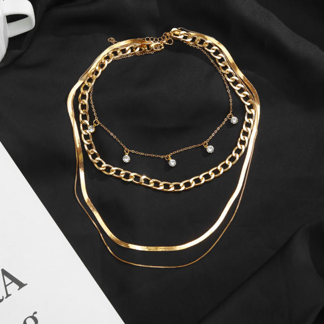 Creative gold color chain layer necklace