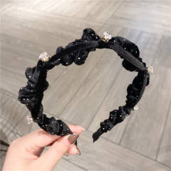 Korean fashion winter design black velvet scrunchies headband